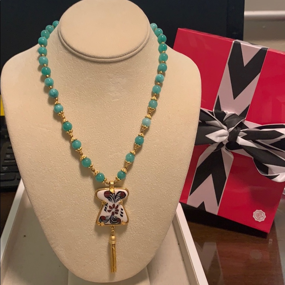 Lale Green Stones 24k gold Necklace Tunic Pendant